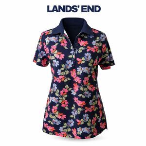 Lands End Floral Collared Polo Golf or Tennis Shirt Mult-Color NWOT - S